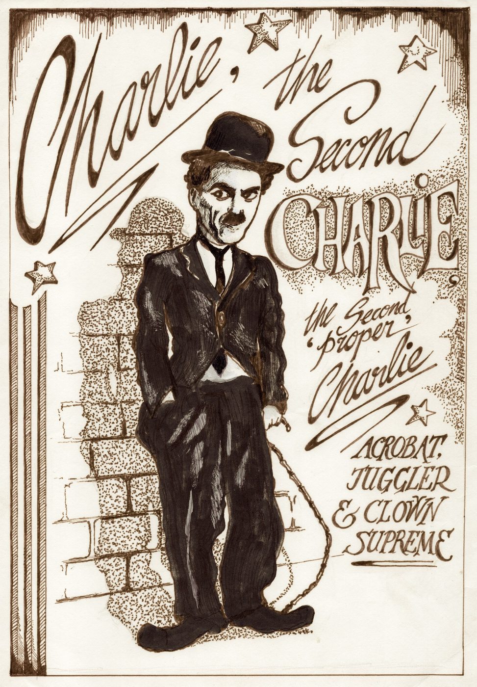 Hand-drawn portrait poster of Charlie the 2nd